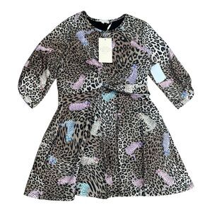 Hannah Banana Brown Animal Print Twist Front Fit and Flare Dress Girl 14